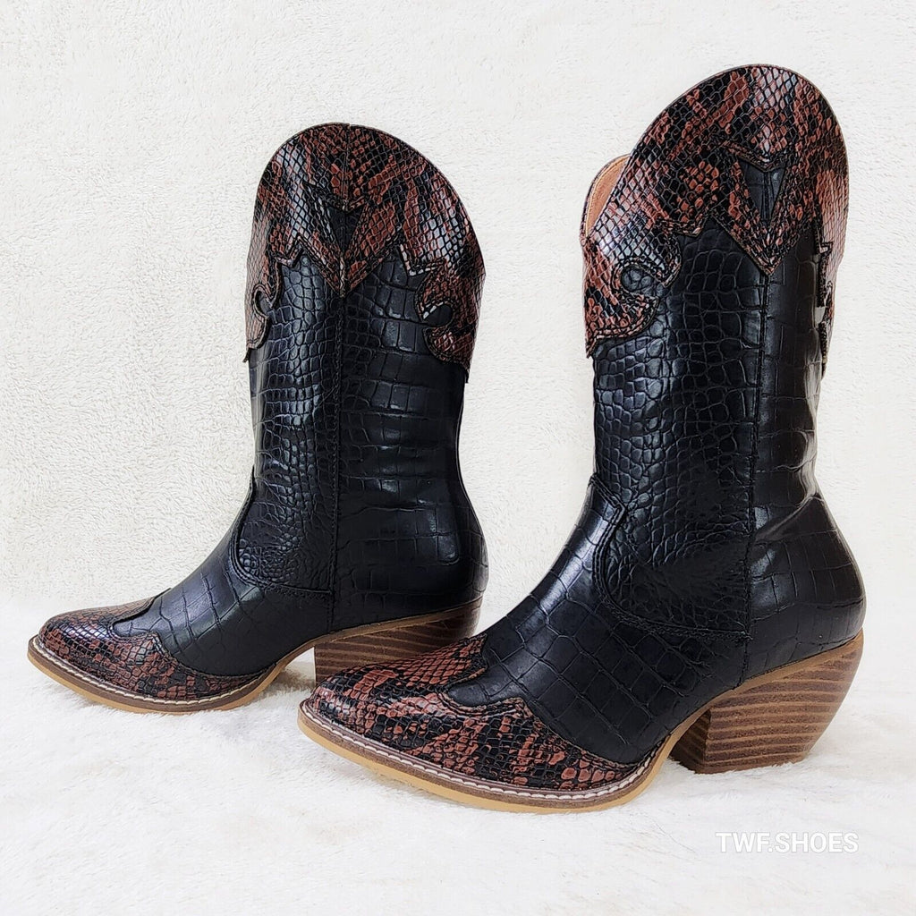 Snake Bite Black Western Reptile Cowboy Pull On Country Cowgirl Boots - Totally Wicked Footwear