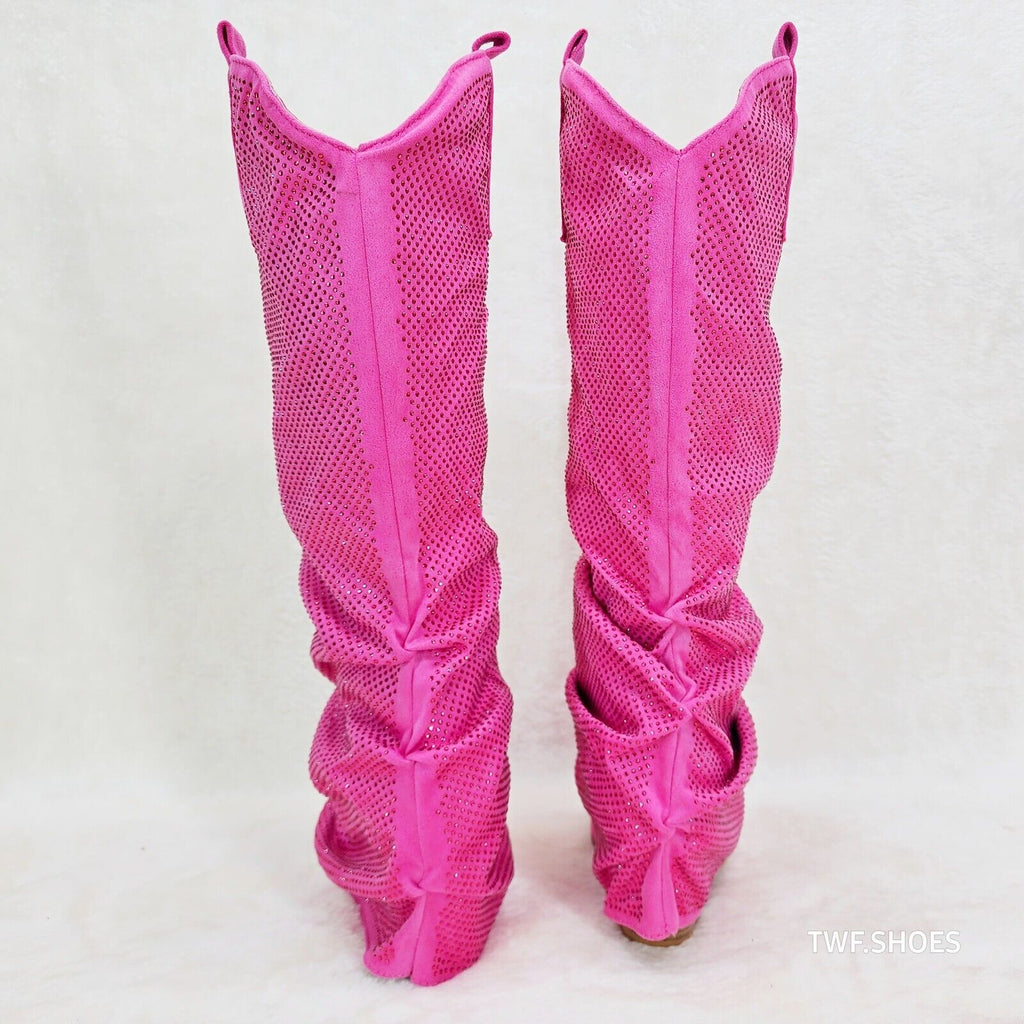 Country Twist Fuchsia Draped Rhinestone Fold Over Western Cowgirl Boots - Totally Wicked Footwear