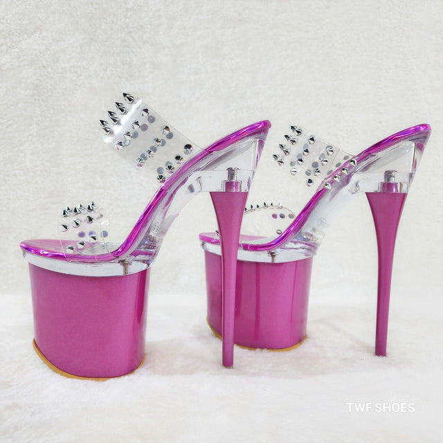 Bulls Sleek Slim 8" Towering Platform Heels Purple Double Clear Spiked Straps Sl - Totally Wicked Footwear