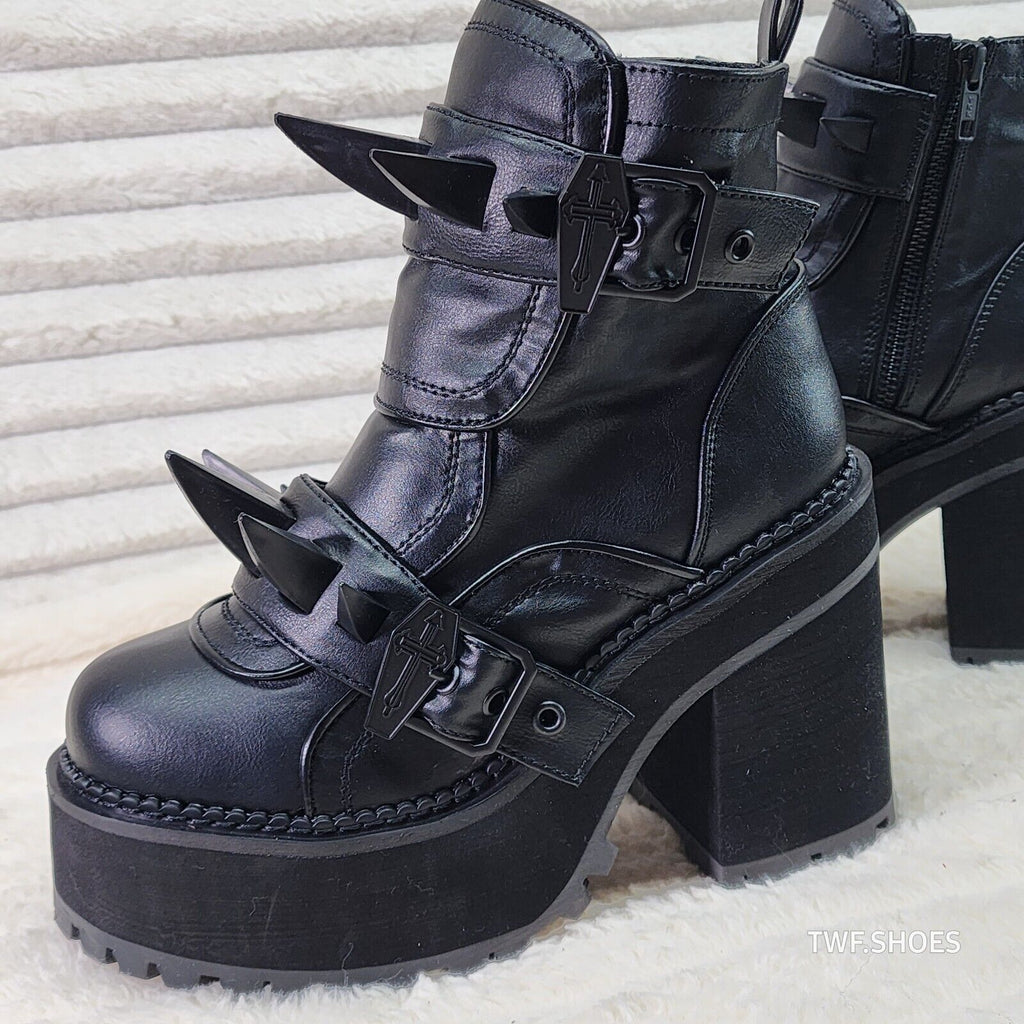 Demonia Assault Black Matte Claw Spiked Platform Ankle Boots Goth Biker Grunge - Totally Wicked Footwear