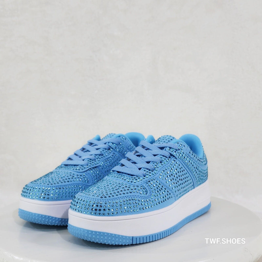 Eden Light baby Sky Blue Rhinestone Platform Sneakers Tennis Shoes - Totally Wicked Footwear