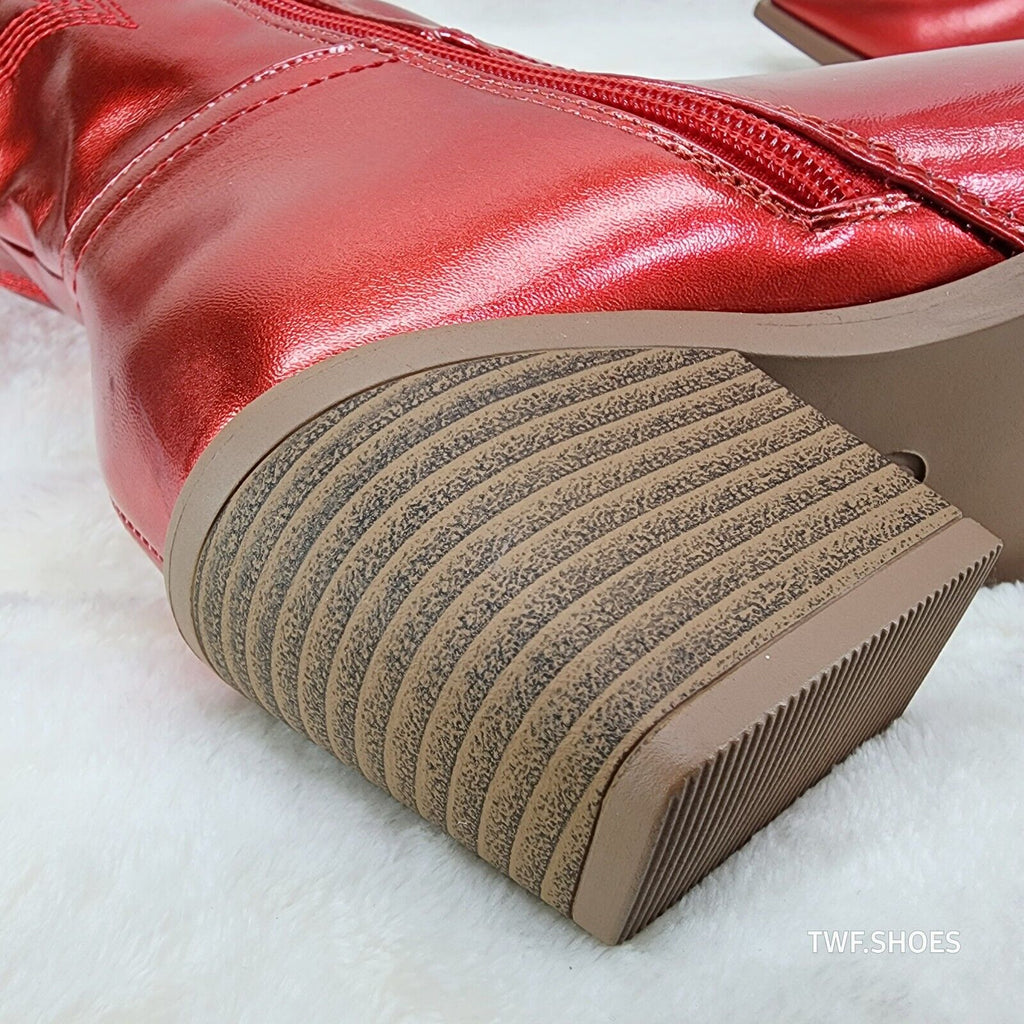 Country Disco Cowboy Metallic Red Western Cowgirl OTK Thigh Boots - Totally Wicked Footwear
