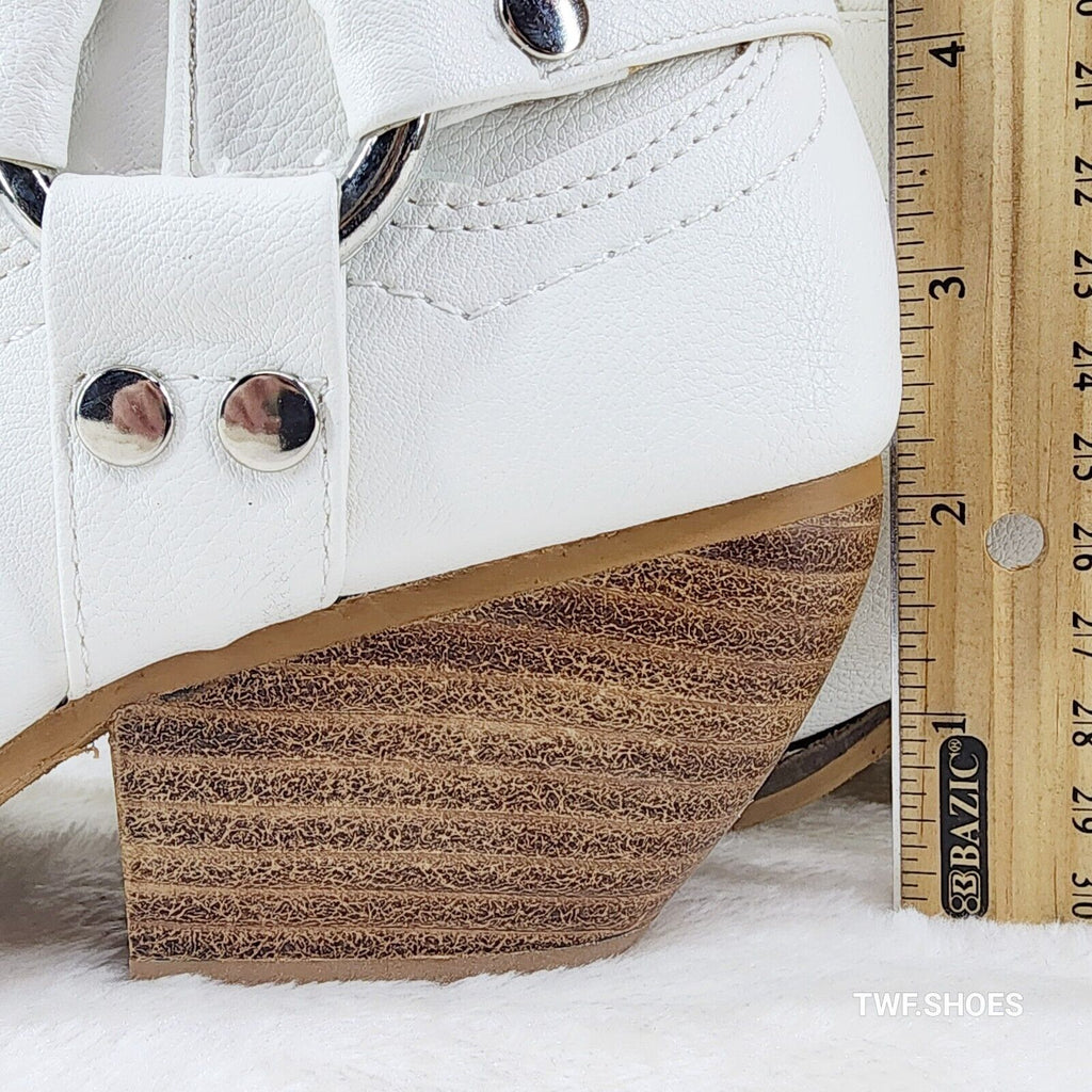 Western Rider Cut Harness White Leatherette Cowboy Pull On Country Cowgirl Boots - Totally Wicked Footwear