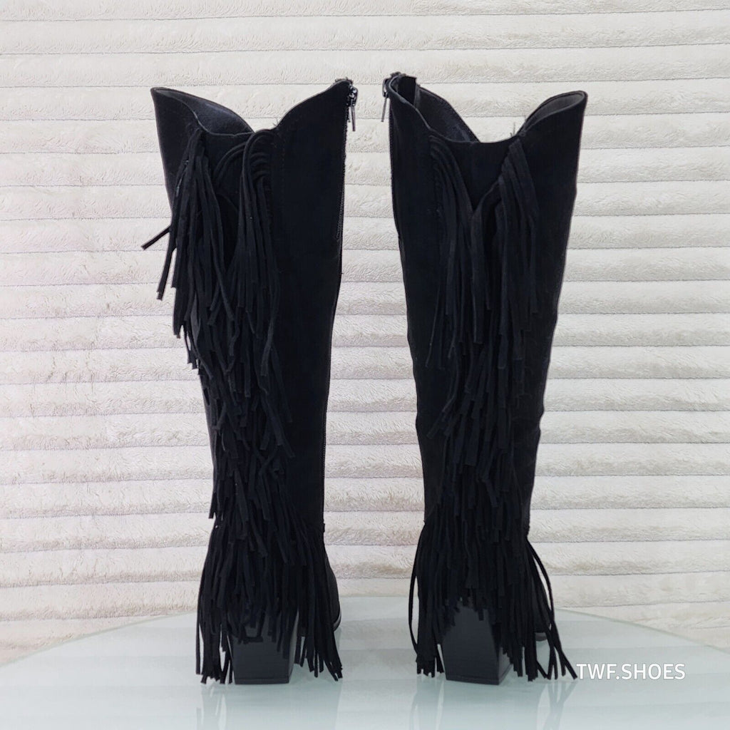 Dusty Roads Black Faux Suede Back Fringe Western Cowgirl Boots - Totally Wicked Footwear