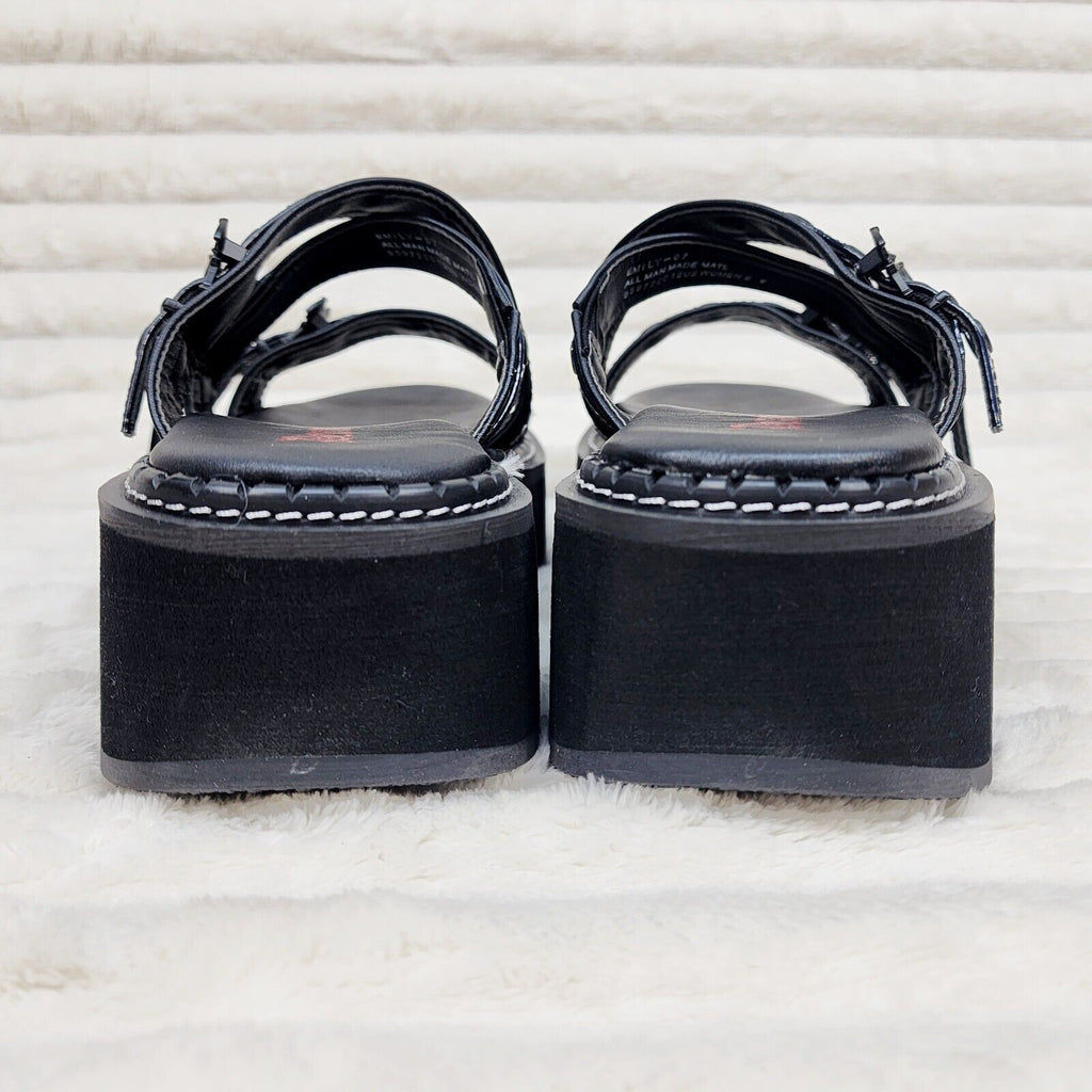 Emily 100 - 2 Black 2" Platform Bat Buckle Slip On Sandals Shoes 6-12 NY DEMONIA - Totally Wicked Footwear