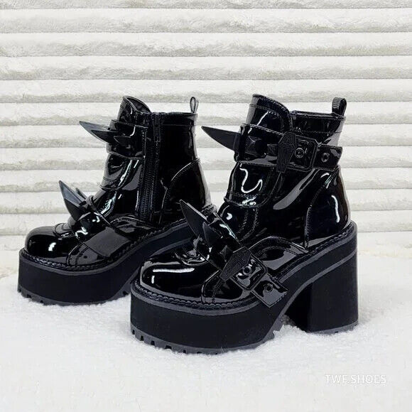 Demonia Assault Black Patent Claw Spiked Platform Ankle Boots Goth Biker Grunge - Totally Wicked Footwear