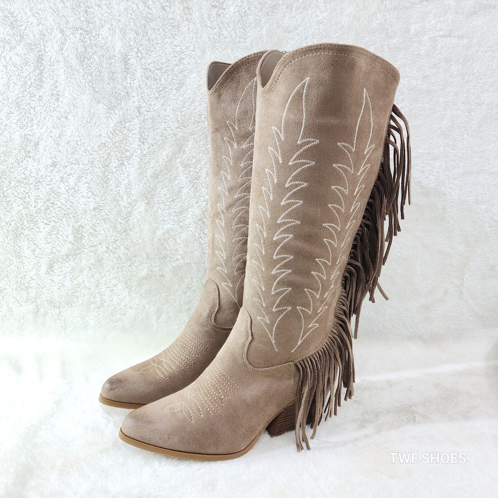 Dusty Roads Coco Taupe Back Fringe Cowboy Western Cowgirl Boots - Totally Wicked Footwear