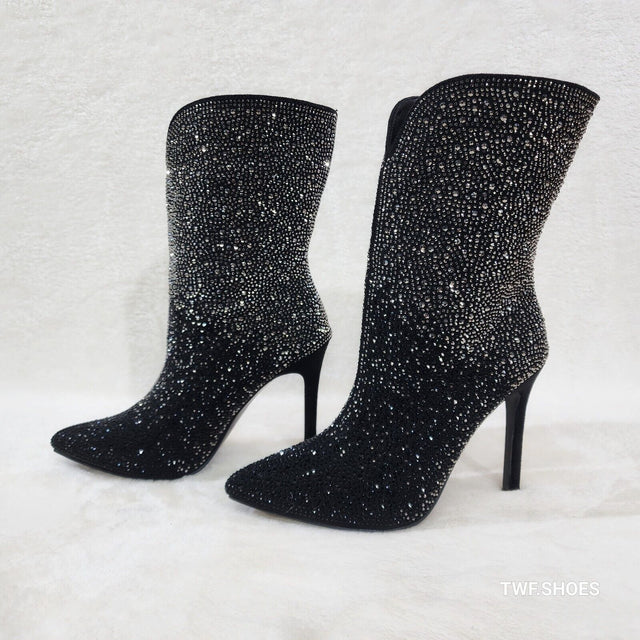 Riviera Black Ombre Rhinestone Slip On Stiletto High Heel Split Front Ankle Boot - Totally Wicked Footwear