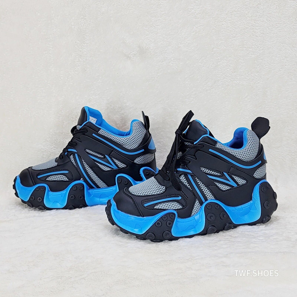Anthony Wang Alien Black & Blue Hidden Wedge Platform Sneakers Tentacle Tread - Totally Wicked Footwear