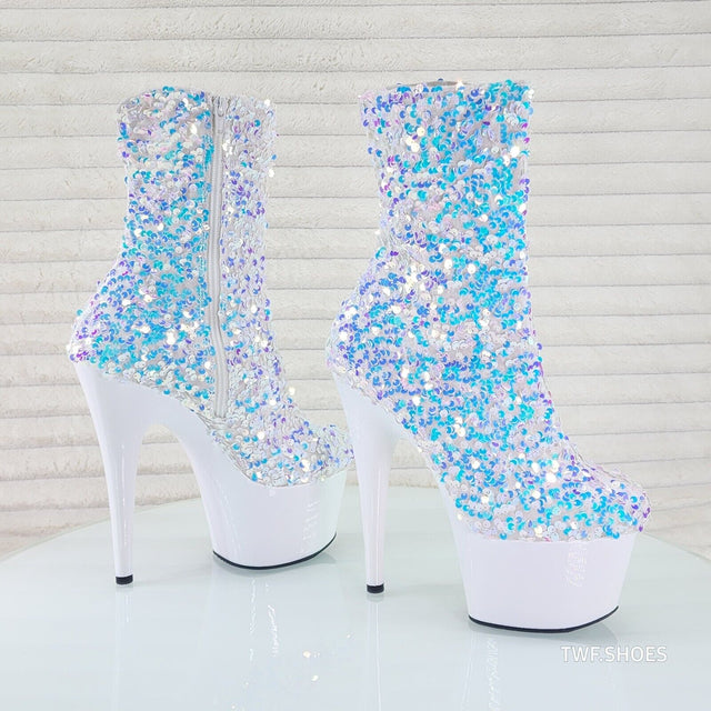 Adore 1042 White Multi Sequin High Heel Platform Ankle Boots US Sizes NY - Totally Wicked Footwear