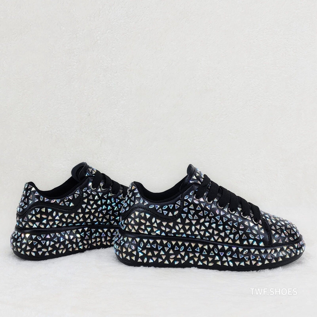 Geo Dazzle Cush Iridescent Stone Black Platform Sneakers Tennis Shoes - Totally Wicked Footwear