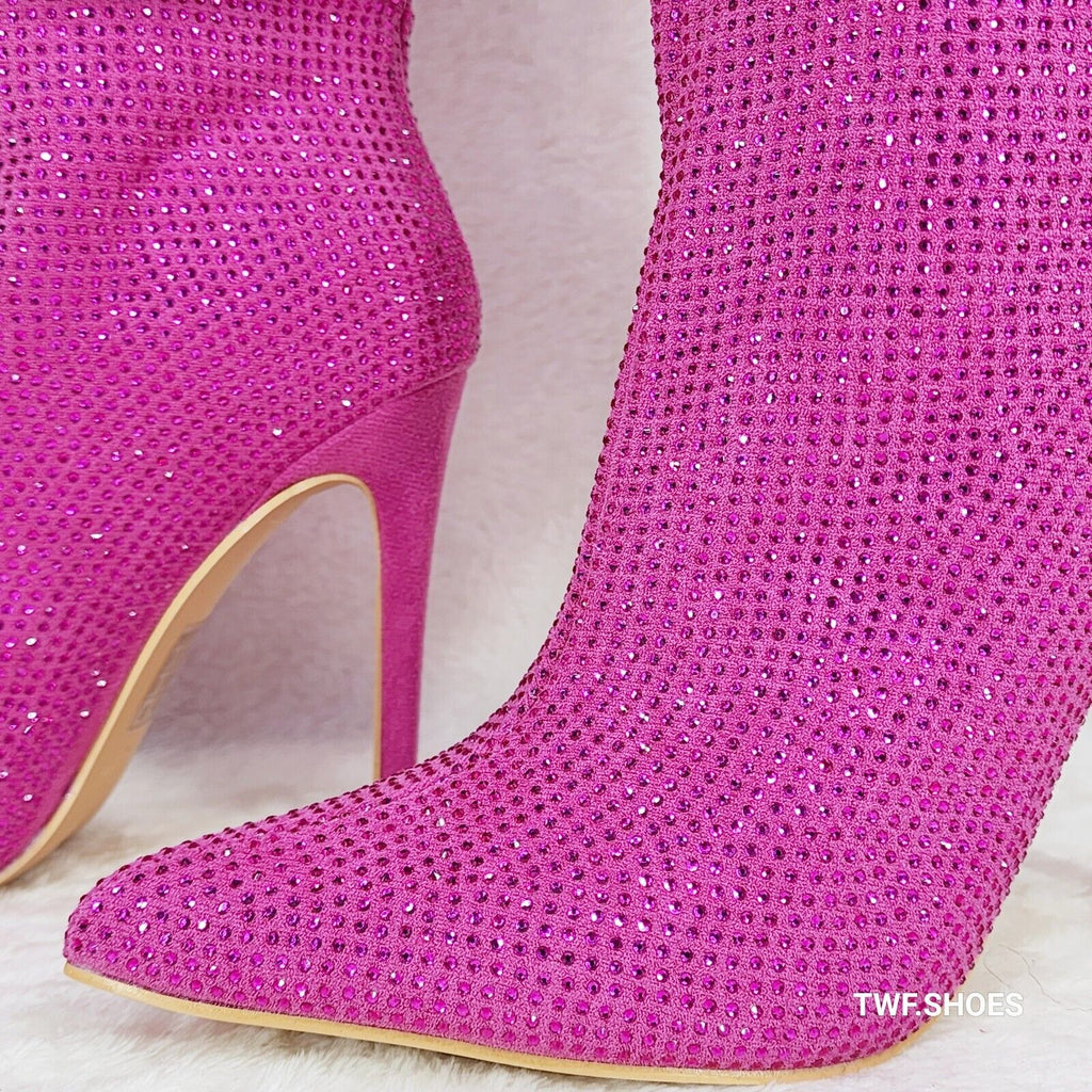 Resolve Sparkling Pink Rhinestone High Heel Slouch Calf Boots New Years Bling - Totally Wicked Footwear