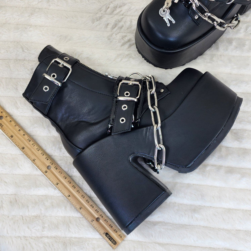 Camel 205 Chain & Padlock Platform Goth Ankle Boots Front Zipper & Straps - Totally Wicked Footwear