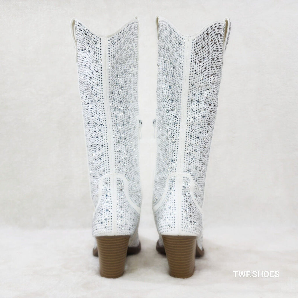 Wild One Glamour White / Silver Rhinestone Glam Country Western Cowgirl Boots - Totally Wicked Footwear
