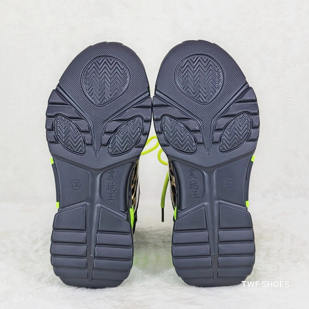 Wang Damson Lime Leopard Platform Hi-Top Sneaker Boots Hidden Wedge - Totally Wicked Footwear