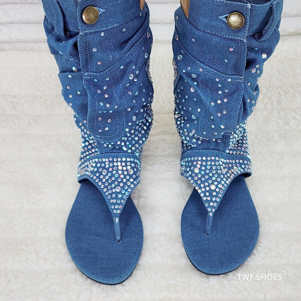 Perplex Denim & Rhinestones Sandal Slouch Boots Shooties - Totally Wicked Footwear