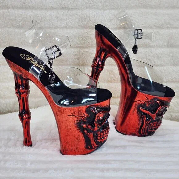 Rapture Black Matte Red Skull & Bones LED 8" High Heel Platform Shoes 5-10 NY - Totally Wicked Footwear