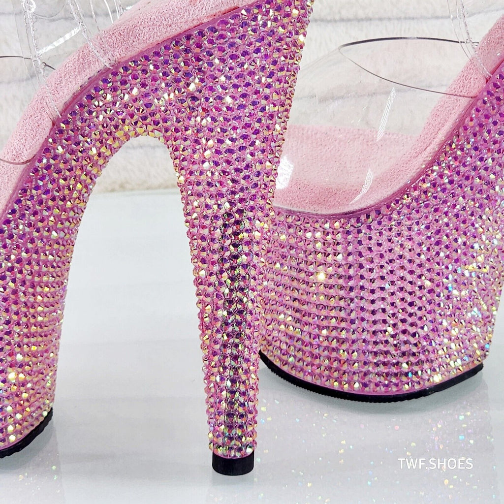 Bejeweled 708RS Rhinestone Platform 7" Stiletto High Heel Shoes Baby Pink - Totally Wicked Footwear