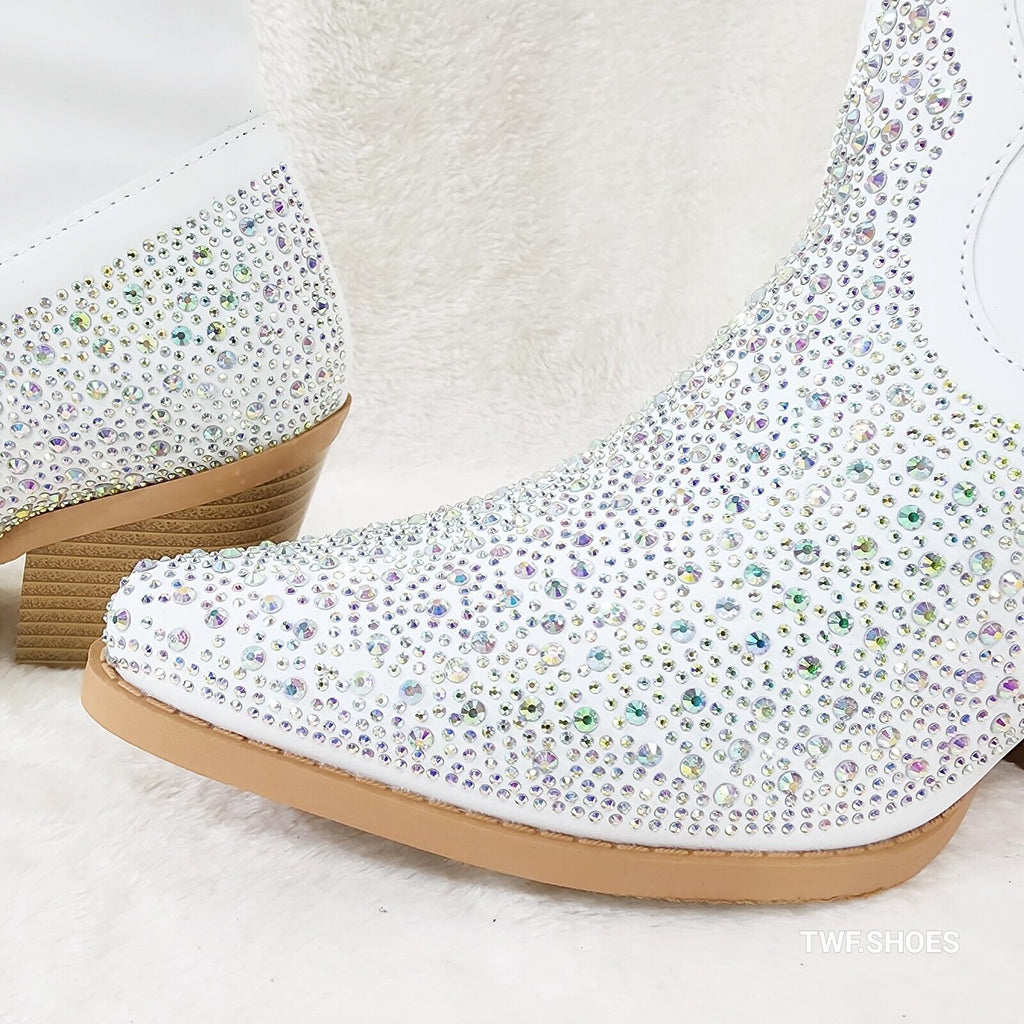 Annie White Leatherette With Rhinestones Country Glam Western Cowgirl Knee Boots - Totally Wicked Footwear