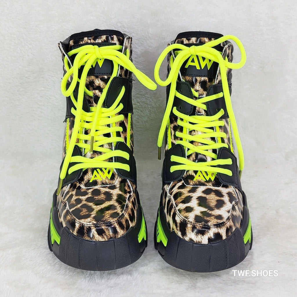 Wang Damson Lime Leopard Platform Hi-Top Sneaker Boots Hidden Wedge - Totally Wicked Footwear