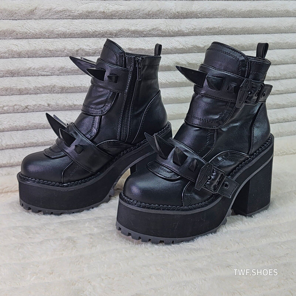Demonia Assault Black Matte Claw Spiked Platform Ankle Boots Goth Biker Grunge - Totally Wicked Footwear