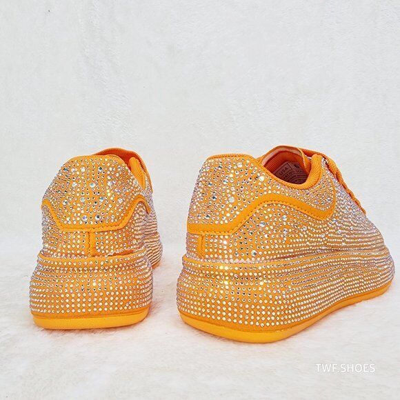 Dazzle Cush Orange Rhinestone Comfy Platform Sneakers Tennis Shoes - Totally Wicked Footwear