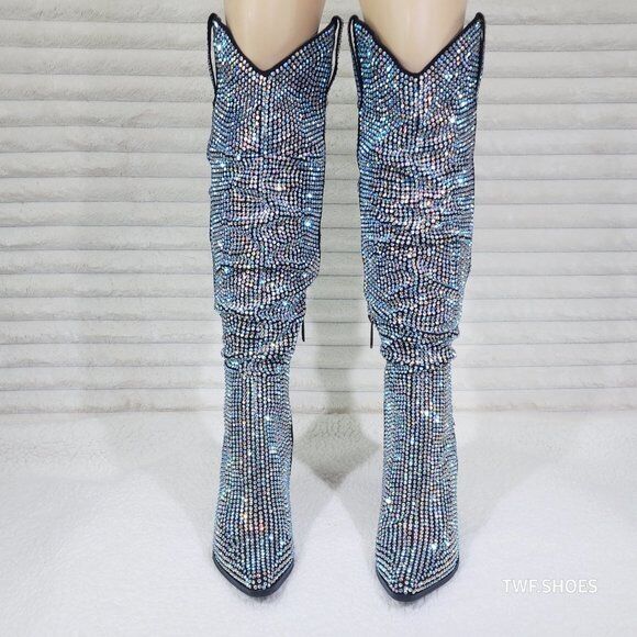 Cape Robbin Diamond Rider Rhinestone Glamour Western Slouch Draped Knee Boots - Totally Wicked Footwear