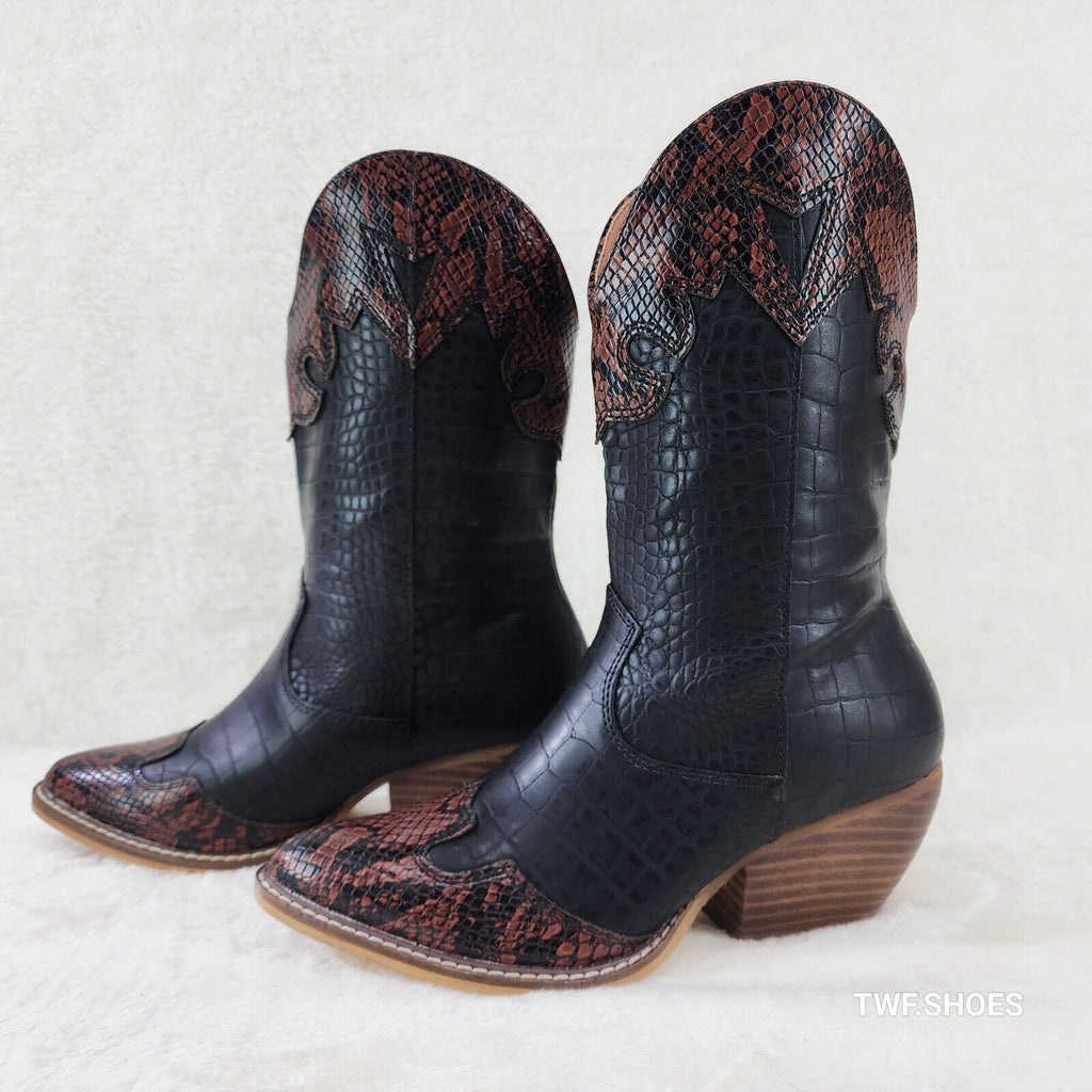 Snake Bite Black Western Reptile Cowboy Pull On Country Cowgirl Boots - Totally Wicked Footwear