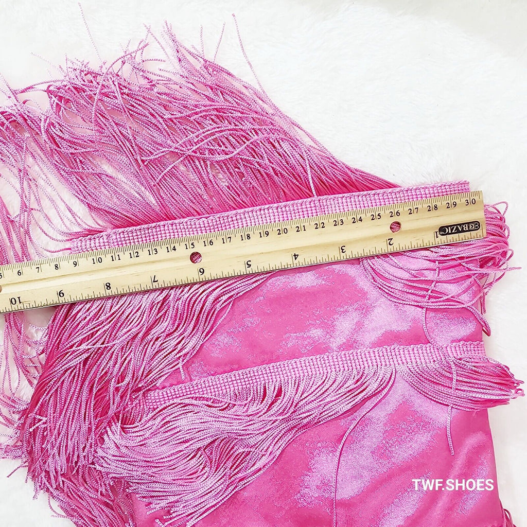 Gogo Fringed Thread Tassle OTK Thigh High Pink Satin High Heel Boots - Totally Wicked Footwear