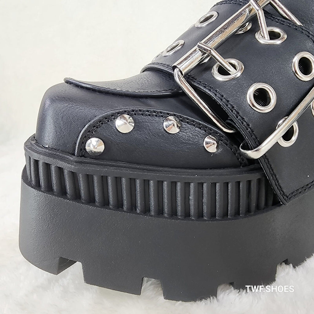 Wicked Wrath 58 Square Toe Goth Lace Up Big Buckle Strap Ankle Boots - Totally Wicked Footwear