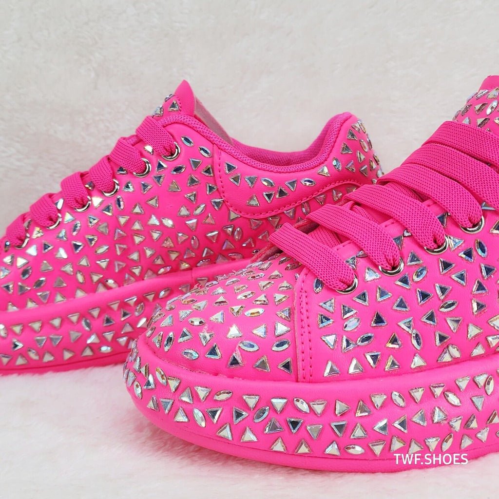 Geo Dazzle Cush Iridescent Stone Hot Pink Platform Sneakers Tennis Shoes - Totally Wicked Footwear