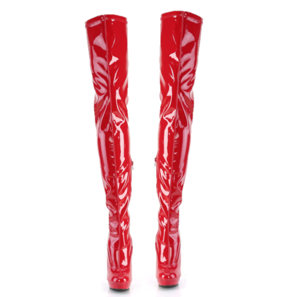 Sultry 4000 Stretch Patent Red 6" High Heel Platform Thigh High Crotch Boots - Totally Wicked Footwear