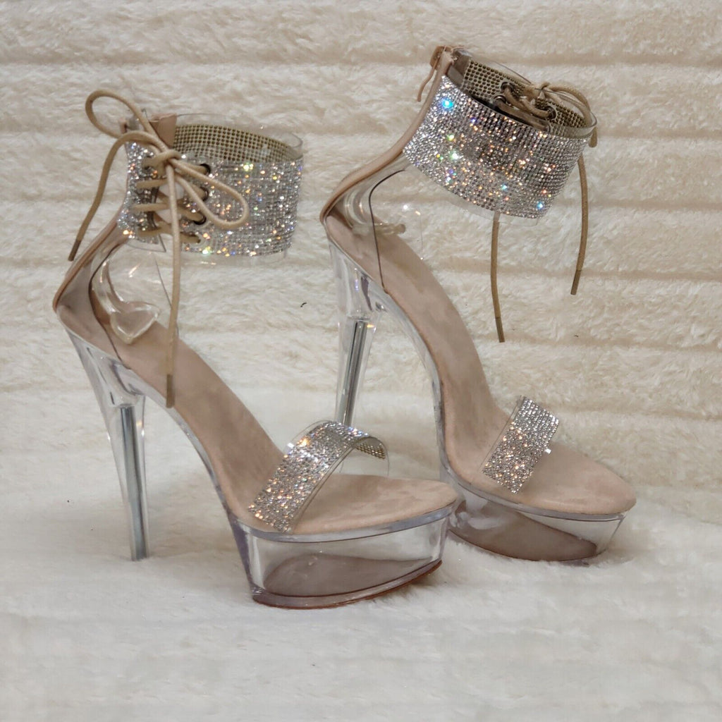 Sparkle Affair Clear Platform Rhinestone Ankle Cuff High Heel Shoes - Totally Wicked Footwear