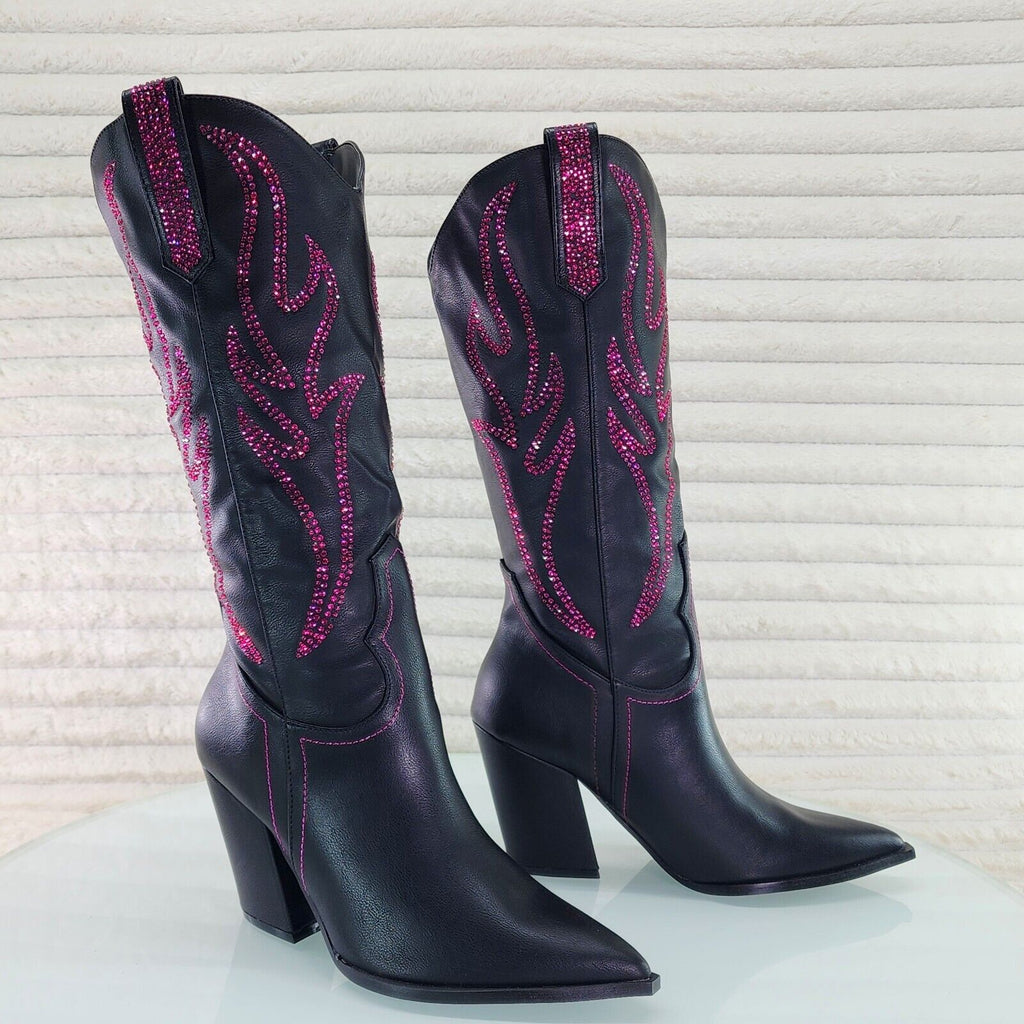 So Me Mileage Pink Rhinestone Design Black Western Cowgirl Boots - Totally Wicked Footwear