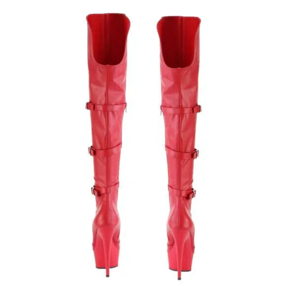 Delight 3018 Red Vegan Leather OTK Over the Knee Platform Thigh Boots - Totally Wicked Footwear