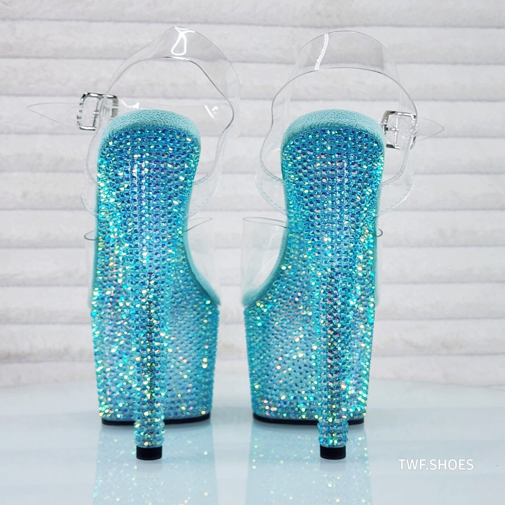 Bejeweled 708RS Rhinestone Platform 7" Stiletto High Heel Shoes Aqua Blue - Totally Wicked Footwear