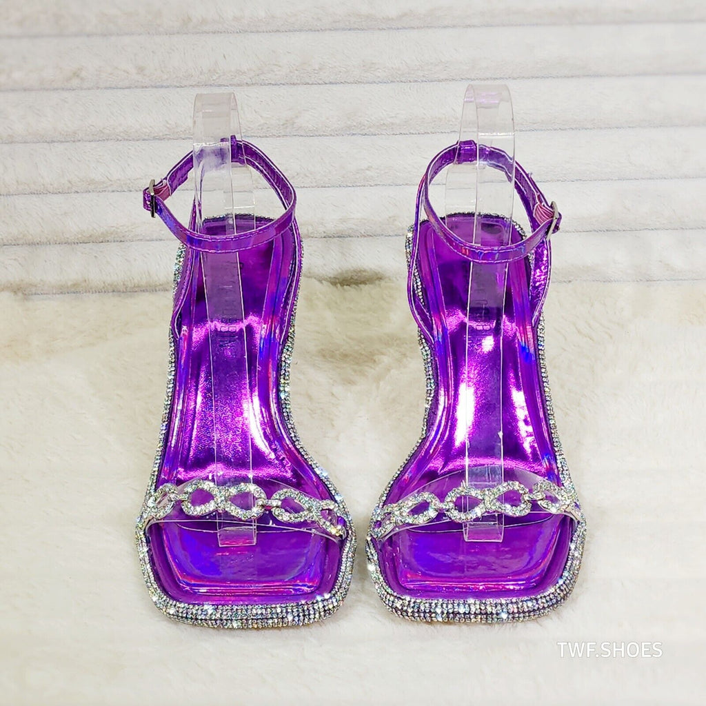 Mini .5" Rhinestone Platform Purple Hologram Upper Wrap Strap Heels Baily - Totally Wicked Footwear