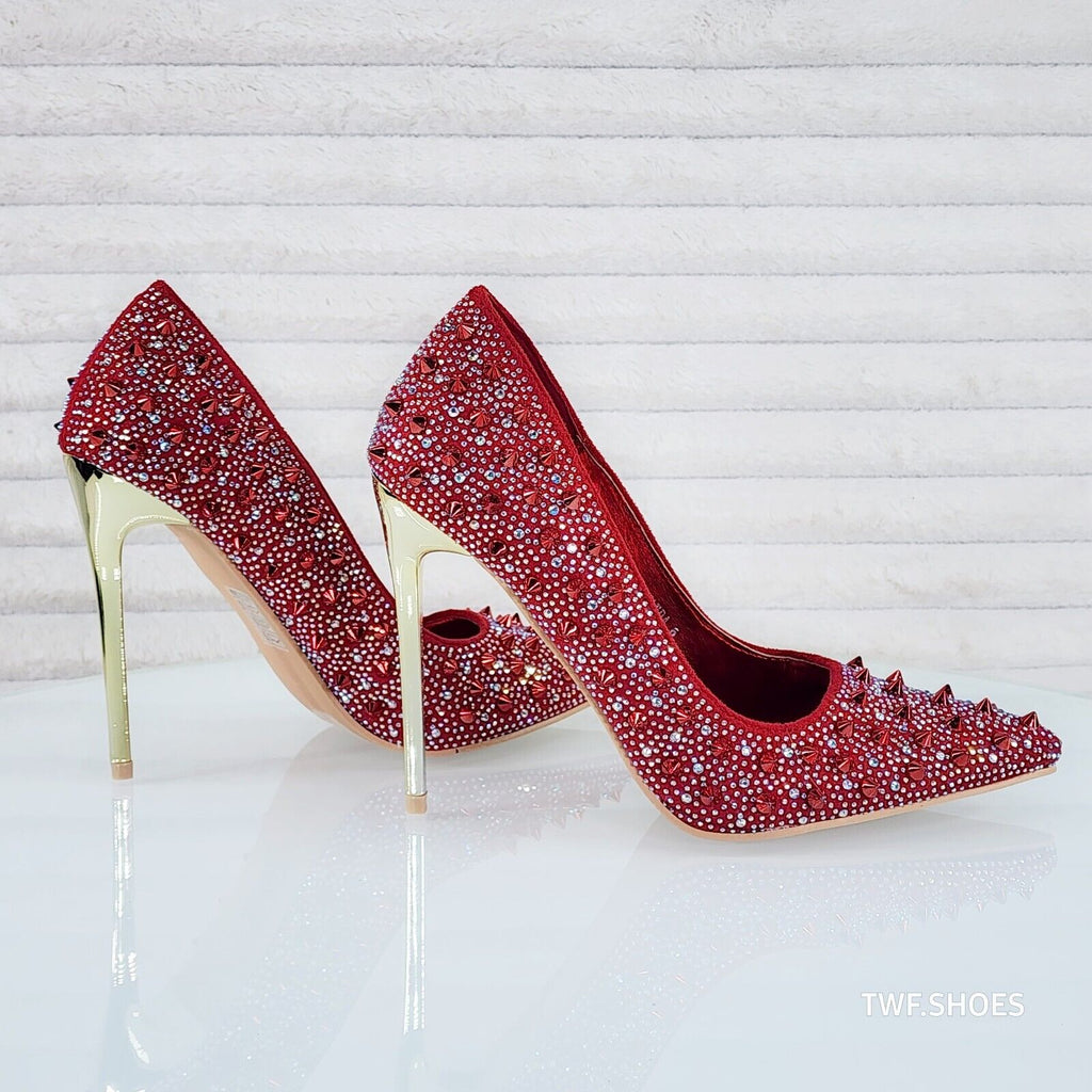 Wicked Sexy Spike Stud Iridescent Rhinestone High Heel Pump Shoes Red - Totally Wicked Footwear