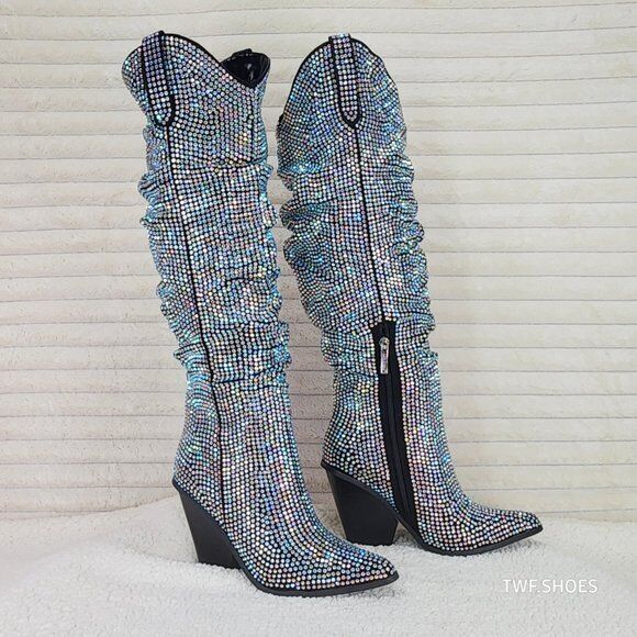 Cape Robbin Diamond Rider Rhinestone Glamour Western Slouch Draped Knee Boots - Totally Wicked Footwear