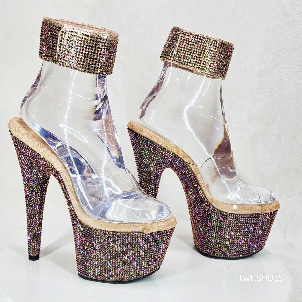 Bejeweled 712RS Bronze Purple Rhinestone Platform 7" Stiletto High Heel Shoes - Totally Wicked Footwear