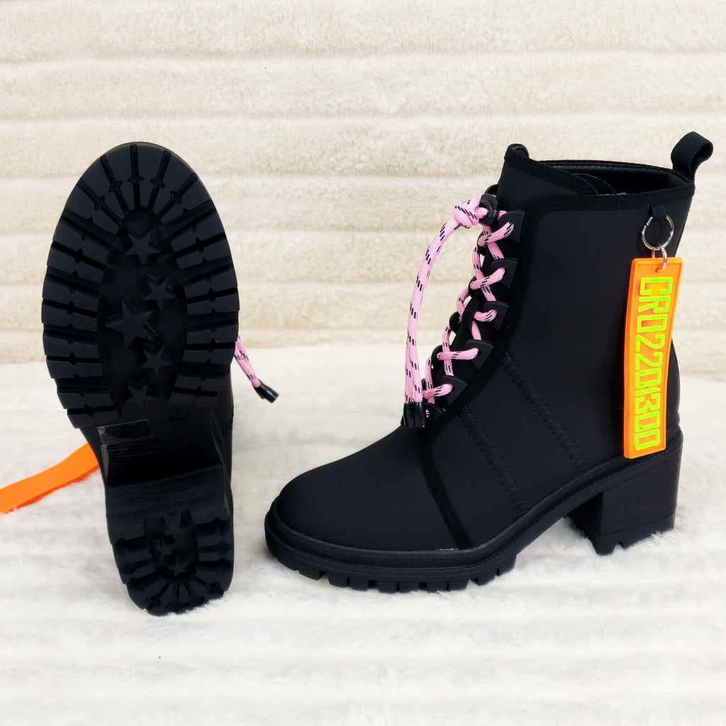 CR Aces Black Iridescent Rhinestone Lace Up Platform Sneaker Combat Ankle Boots - Totally Wicked Footwear