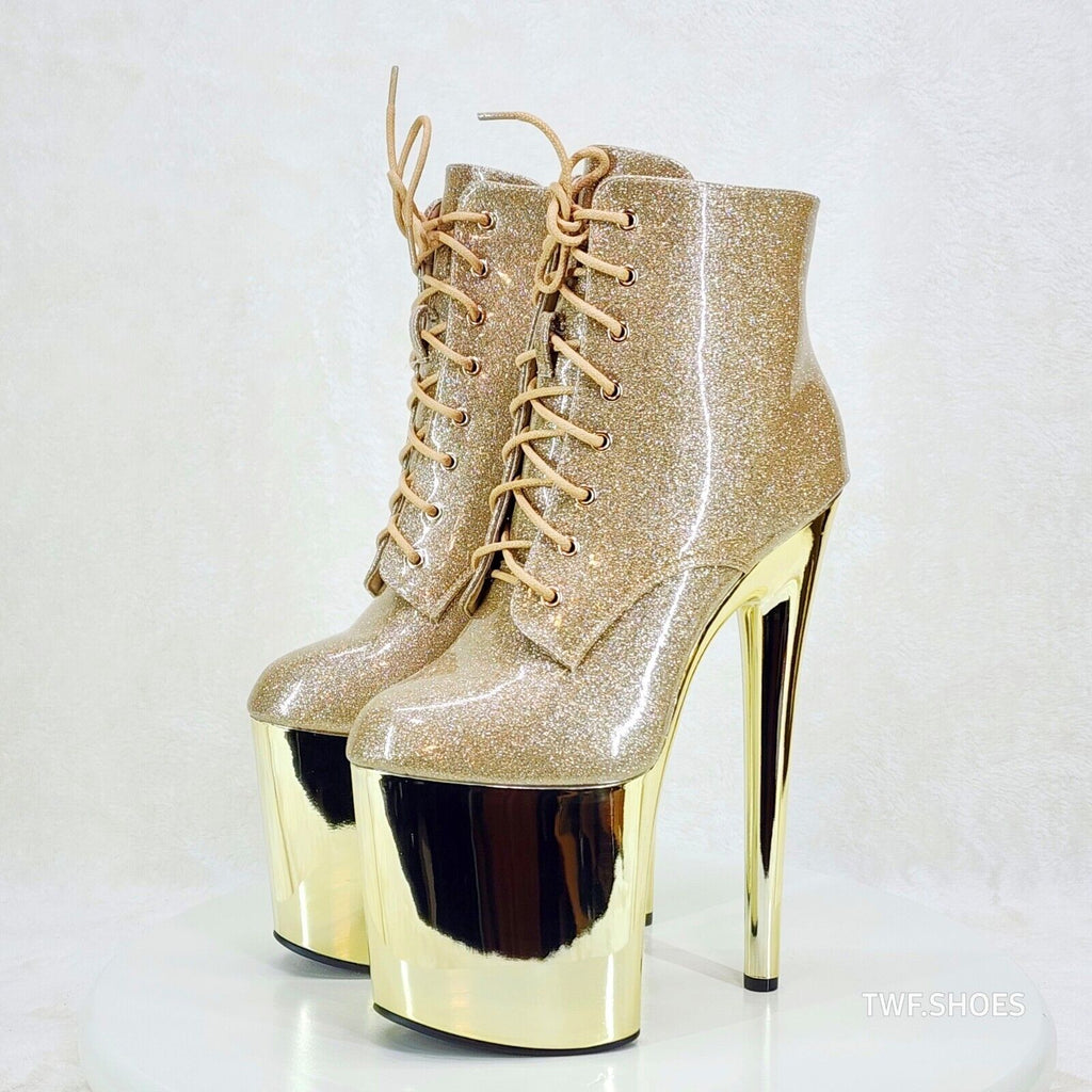 Bulls Gold Glitter Patent Chrome Platform High Heel Ankle Boots - Totally Wicked Footwear