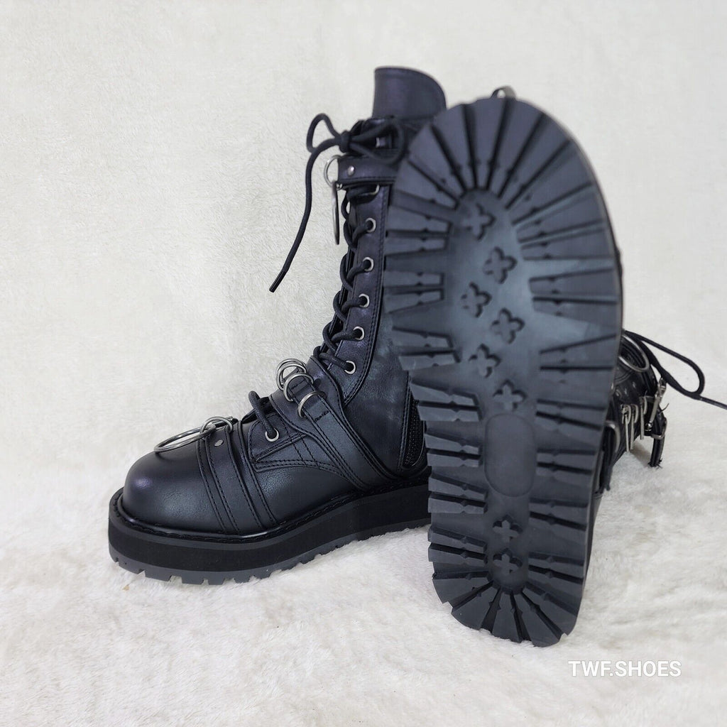 Valor Goth Combat Biker Ankle Boots Black Matte Men US DEMONIA NY - Totally Wicked Footwear