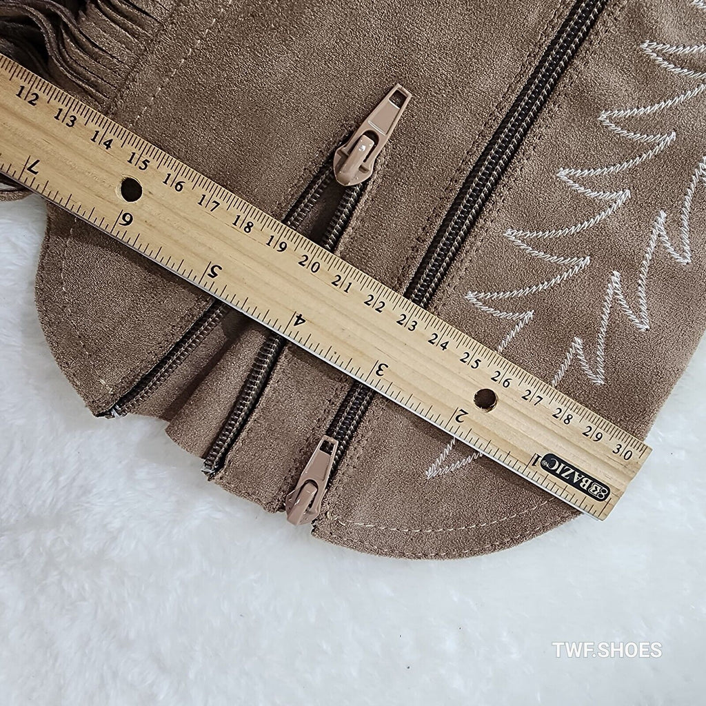 Dusty Mid Calf Coco Taupe Fringe Country Western Cowgirl Boots - Totally Wicked Footwear