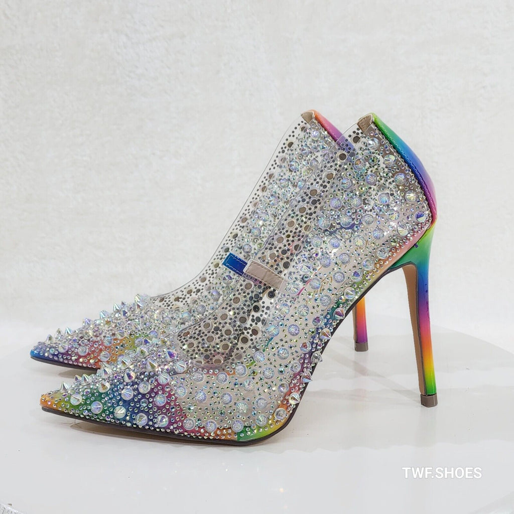 Spicy Stiletto PVC Clear Pumps Rainbow Studs & Rhinestone Pumps Stiletto Heels - Totally Wicked Footwear