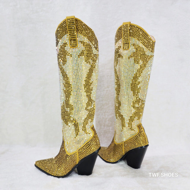 Martina Gold Rhinestones Country Western Glamour Cowgirl Boots - Totally Wicked Footwear