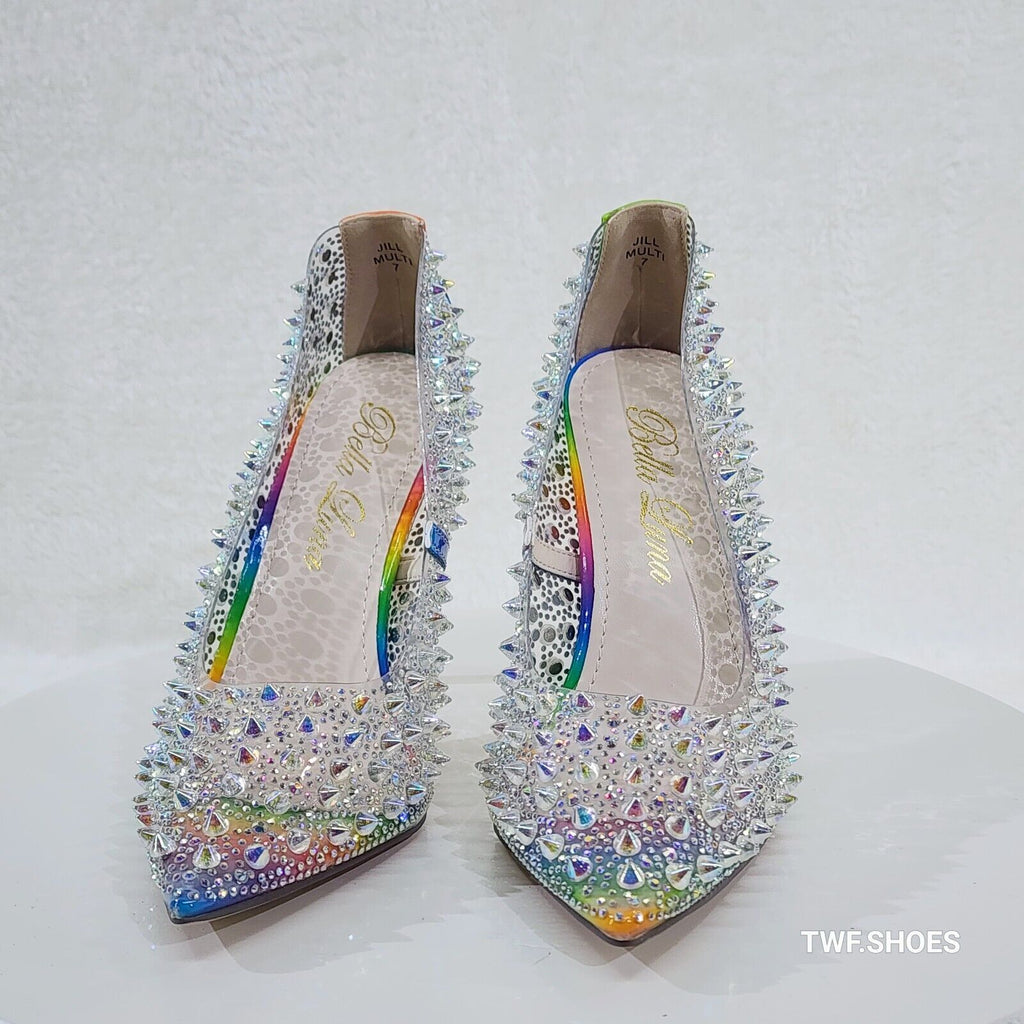 Spicy Stiletto PVC Clear Pumps Rainbow Studs & Rhinestone Pumps Stiletto Heels - Totally Wicked Footwear