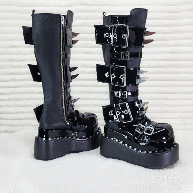 Bear 512 Metal Claw Spiked Platform Punk Goth Knee Boots Patent Matte Finish - Totally Wicked Footwear