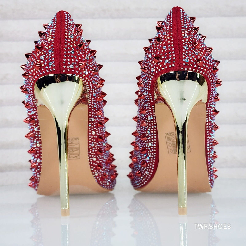 Wicked Sexy Spike Stud Iridescent Rhinestone High Heel Pump Shoes Red - Totally Wicked Footwear