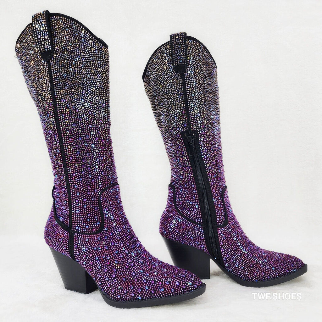Wild Ones Glamour Cowboy Purple Multi Ombre Rhinestone Cowgirl Boots - Totally Wicked Footwear